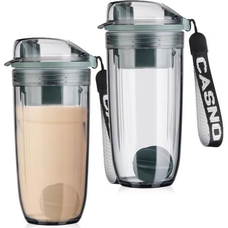 Lot de 2 shakers à protéines, 750 ml, pour shakes protéinés, avec blenderBall, durables, anti-fuite, sans BPA, pour shakes protéinés, smoothies, thé (blanc) (1/5)