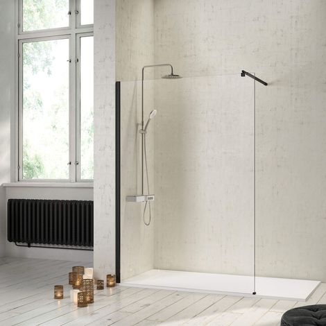 Walk In Duschwand FRESH schwarz - Glas 8mm / 100 cm