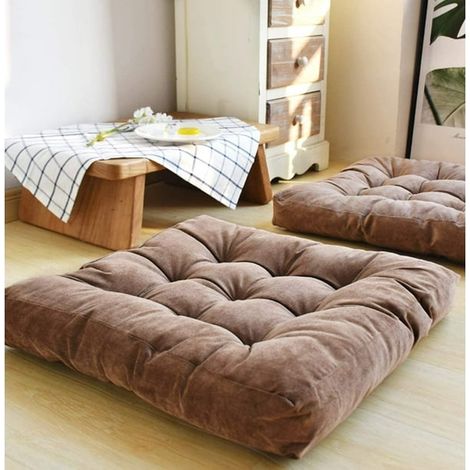 Coussin de sol épais pour méditation, assise au sol avec touffetage solide, carré 22x22 cm, idéal yoga, salon, canapé, balcon, extérieur, couleur café. (1/5)