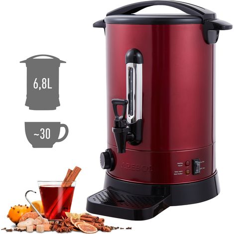 AREBOS Mulled Wine Cooker 950 W Hot Drink Dispenser 6.8 L with Drip Tray, Outlet Tap, Thermostat and Overheating Protection Temperature Setting from 30 - 110 °C Red (1/5)