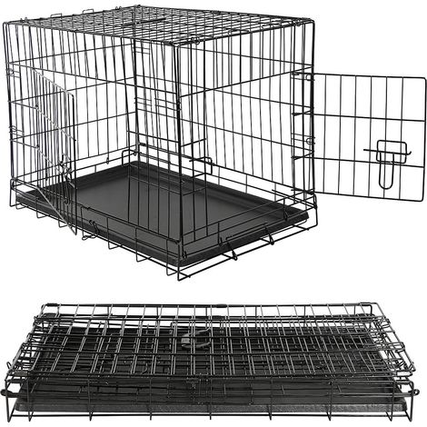 Melko Cage en fil de fer pour chiens 107 x 70 x 75,5 cm avec 2 portes, pliable