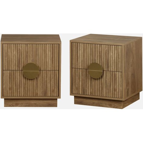 Set 2 comodini a 2 cassetti effetto mango scanalato