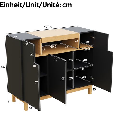 Buffet 3 portes, parfait pour séjour et salle à manger, meuble de stockage polyvalent avec étagères. (1/5)