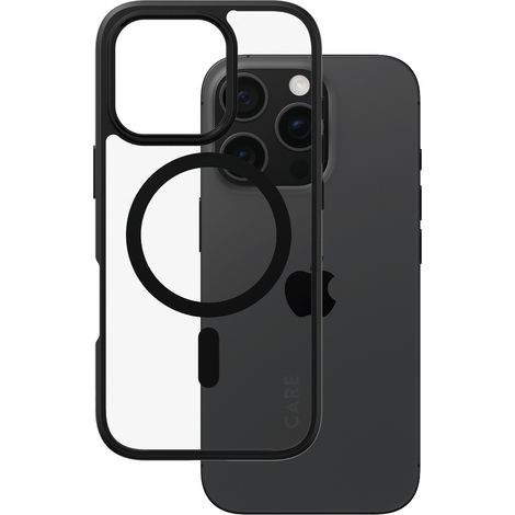 PanzerGlass CARE by ® Flagship Case Transparent Urban Combat m. Schwarz Rahmen & MagSafe iPhone 16 Pro, Cover, Apple, Apple - iPhone 16 Pro, Transparent