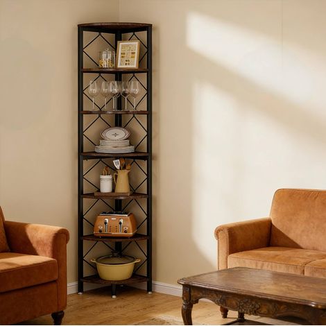 Mueble esquinero de almacenamiento de 7 niveles, 35 x 35 x 200 cm, negro y marrón DESVIAE (1/5)