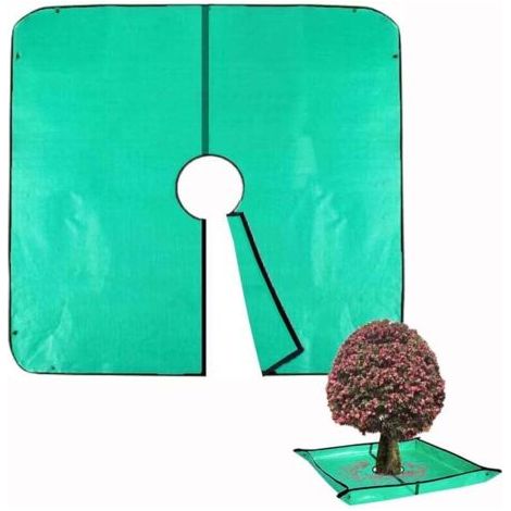 Green Mobility-Telo per potatura paesaggistica, 200 x 200 cm, con foro da 30 cm, occhielli angolari, può essere fissato attorno ad alberi e arbusti. (1/4)