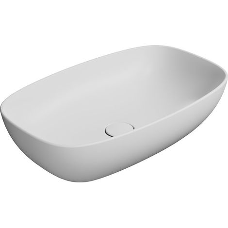 Lavabo en céramique NUBES sur plan 60x38cm, blanc mat (1/2)