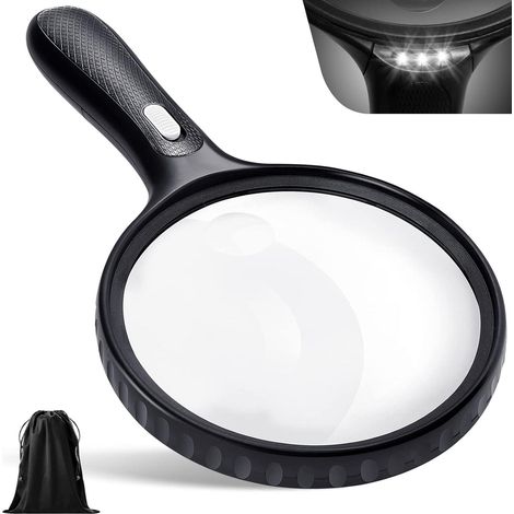 Loupe éclairante de 14 cm (5,5 pouces), grossissement 3x/10x, avec 3 LED, pochette de rangement et chiffon de nettoyage. Idéale pour les personnes âgées qui souhaitent lire, explorer ou inspecter des (1/5)