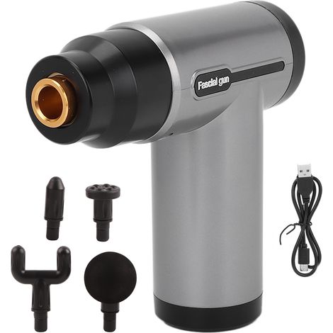 Pistolet de massage électrique pour le renforcement musculaire, le massage profond des fascias et le mini-massage relaxant des muscles. Gris. (1/5)