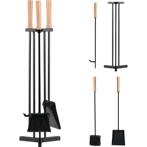 GOPLUS Serviteur Cheminée 4 Pcs en Métal, Accessoires Cheminée 71 CM avec Tisonnier, Pelle, Balai et Support, Ensemble Accessoire Poele a Bois, Kit d'Outils à Foyer pour Intérieur&Extérieur (1/5)