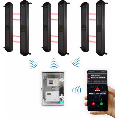 Protection périmétrique 'PRO' solaire 900m sans-fil & point d'alerte GSM 4G IP65 3 barrières infrarouges 2B (DA600+/KP) (1/5)