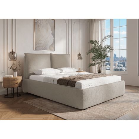 Lit coffre en velours chiné taupe 140x190 cm MELY