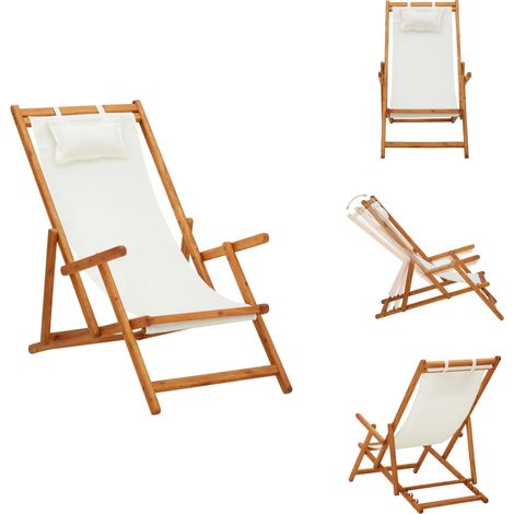 Chaise pliable de plage Bois d'eucalyptus solide et tissu Crème - Chaise De Plage - Chaise Pliante - Mobilier De Jardin - Chaise Extérieure - Chaise Inclinable (1/5)