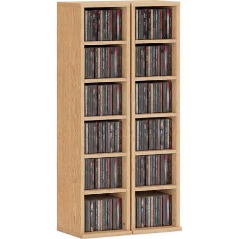Lot de 2 Étagères CD DVD Colonne Meuble Rangement 12 Compartiments Capacité 204 CD Panneaux de Particules 21 x 22,5 x 88,5 cm (1/5)