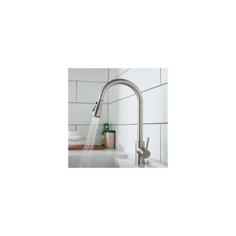 Küchenarmatur mit Ausziehbrause, Küchenmischer aus gebürstetem Edelstahl, 360° drehbare Spültischarmatur mit 3 Strahlarten - Crezuo (1/4)