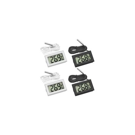 Set di termometri per frigorifero in un'unica confezione, termometri digitali LCD con sonde impermeabili, adatti per frigoriferi, congelatori e acquari (2 neri e 2 bianchi). - Crezuo (1/4)