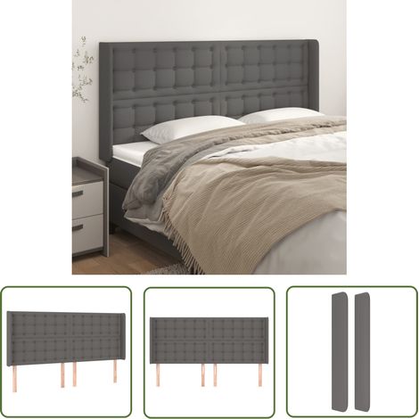 The Living Store Tête de lit avec oreilles Gris 163x16x118/128 cm Similicuir - Tête De Lit - Têtière De Lit - Literie - Meuble De Chambre - Décoration Chambre (1/5)