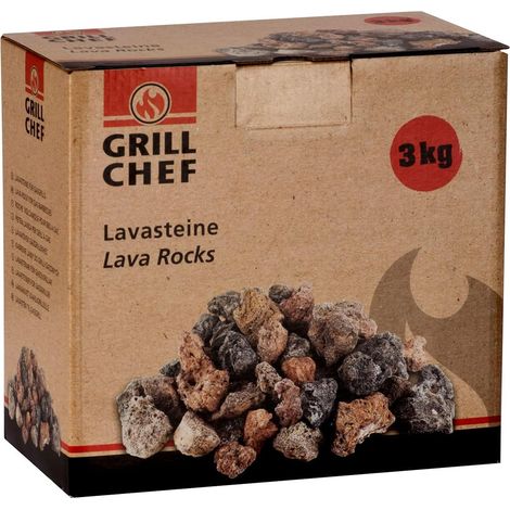 GRILLCHEF Lavasteine 3kg Nachfüllpackung für Lavastein-Gasgrills Gleichmäßige Wärmeverteilung & Wärmespeicherung Zum Auffangen von Fett (1/3)