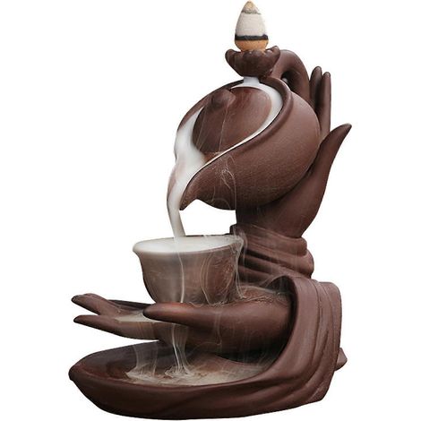 Brûleur d'encens à reflux Main de Bouddha - Décoration intérieure polyvalente - Accessoire de méditation et de yoga - Rouge (1/5)