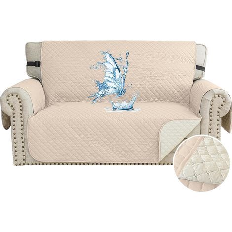 Couvre Canapé 2 Places Imperméable, le Housse De Canape Antidérapante, Housse pour Canapé avec Accoudoirs, Sofa Cover pour Chiens Chats, avec Poches, Beige (1/5)