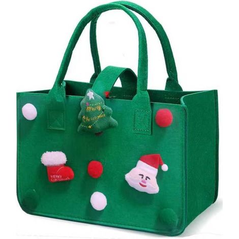 Sac de Courses Cabas, 30 20 18 cm Panier a Courses avec Poign茅e, Rectangulaire Corbeille Feutre avec Anse, Sac de Courses Reutilisable pour Journaux (Vert No毛l) (1/5)