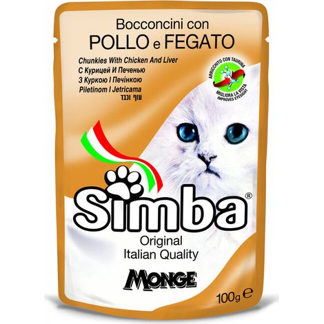 CIBO GATTO MONGE SIMBA 100 G POLLO E FEGATO Q.TA 24