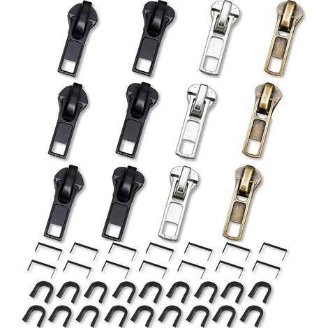 Kit de réparation de fermetures éclair 52 pièces, fermetures éclair de rechange pour vêtements, ensemble de curseurs de rechange en alliage pour vestes, jeans, couture, projets de bricolage (noir, arg (1/5)