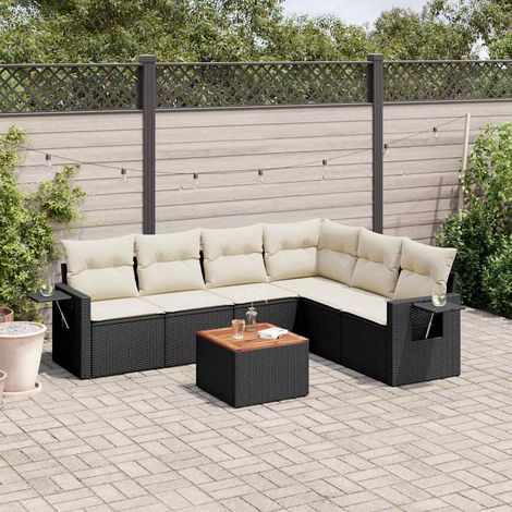 Set de comedor de jardín 7 pzas y cojines ratán sintético negro vidaXL (1/3)