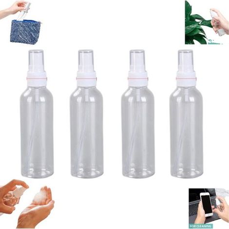 Lot de 4 flacons pulvérisateurs - Flacon pulvérisateur avec atomiseur 100 ml - Flacon pulvérisateur transparent - Emballage en plastique - Petit flacon pulvérisateur - Mini flacon de voyage - Flacons (1/5)