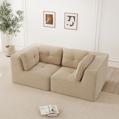 Modulares Ecksofa 208x104x69 cm beige, tiefer Sitz, Rippenstoff MEUBLIV (1/5)