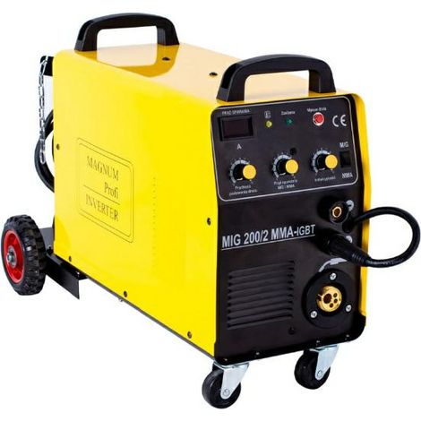 PÓŁAUTOMAT SPAWALNICZY INVERTOROWY MIG 200/2 MMA KN IGBT 230/400V 200A/60% MB15/3, PODWOZIE,DIGIT/REG/IND,MMAR,GP25, kableMMA(OS25)-2m, D100/D200