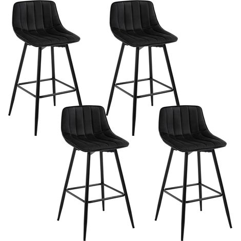 WOLTU 4x Bar Stools Velvet Padded Seat Metal High Legs Kitchen Home living Room Black