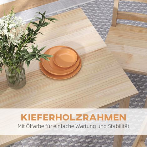 Table à manger rectangulaire en bois massif naturel, ensemble 5 pièces avec 4 chaises, gain de place pour salle à manger (1/5)