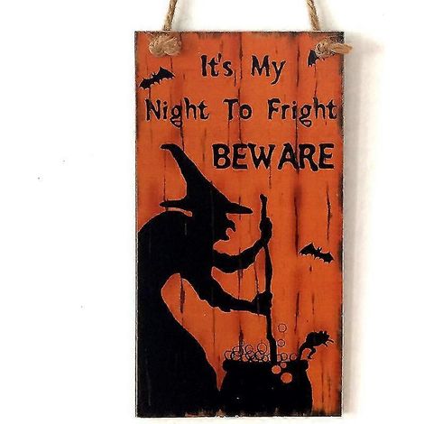 Décoration de fête sur le thème d'Halloween : panneau rectangulaire suspendu en bois (style E) bd (1/4)