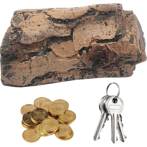 Boîte à clés cachée – Rangement extérieur en faux bois pour clés de sécurité Aspect pierre en résine avec coque résistante aux intempéries (1/5)