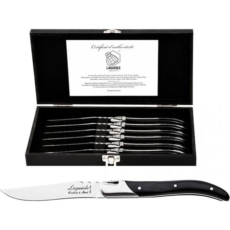 Laguiole Luxus-Steakmesser aus Ebenholz. Elegante Geschenkbox.