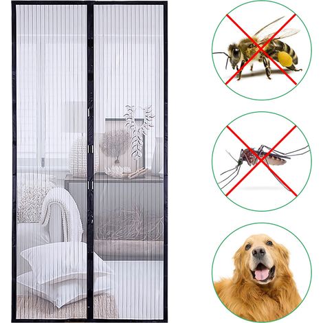 Mosquitera de 35,4 x 82,7 pulgadas, cortina de malla con cinta adhesiva y tachuelas, mosquitera para dormitorio, habitación infantil, patio, balcón (negra) (1/5)