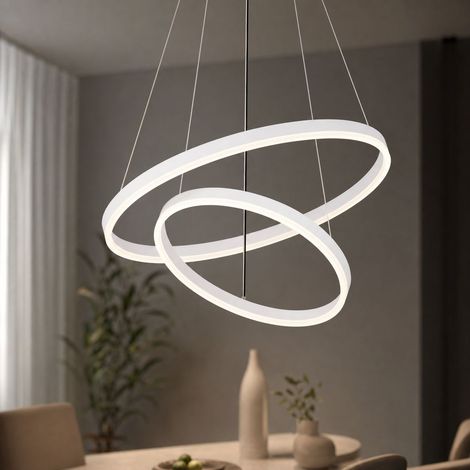 Suspension LED Double Anneau Moderne Aluminium et Acrylique Φ40+60cm 88W Design Épuré pour Salle à Manger et Salon (1/4)