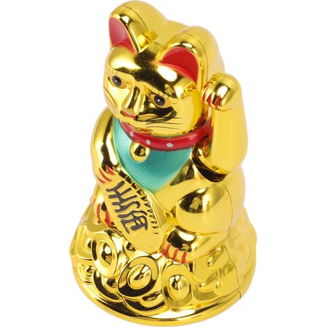 Ornement Chat Porte-Bonheur, Sculpture de Chat Électrique en Plastique, 11,4 cm, Or MLY45A