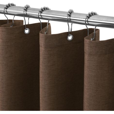 Rideau de Douche Lin avec Anneaux en Métal Imperméable Anti-Moisissures Polyester Tissu Rideau Salle de Bain Lourd pour Baignoire Cabine de Douche - 122x182CM (Marron) (1/5)