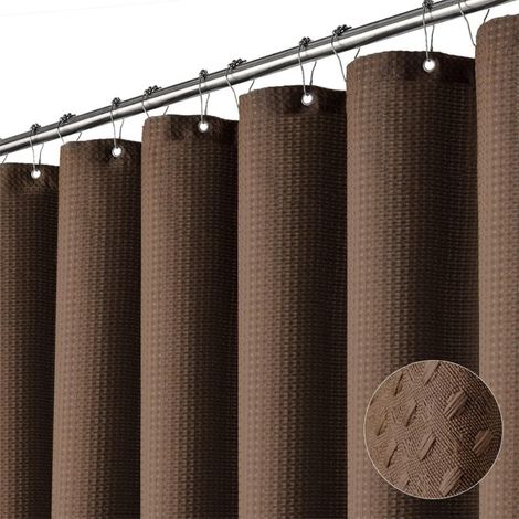 Rideau de douche 180x180 cm marron avec 12 crochets, tissu polyester épais effet coton gaufré, imperméable et lavable en machine pour salle de bain, dortoir (1/4)