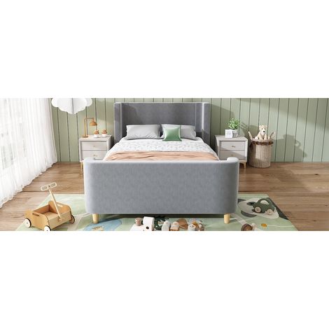 Kinderbett 90 x 200 cm aus grauem Samt mit Lattenrost, ohne Matratze – MEUBLIV (1/5)