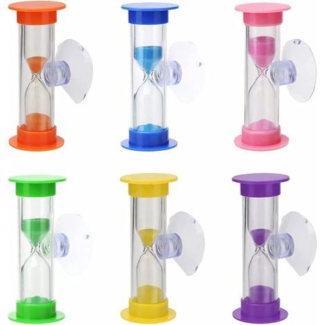 Minuterie de sablier, minuterie de brossage des Dents des Enfants de 3 Minutes avec Ventouse, minuterie de brossage des Enfants sablier Fait à la Main (Ensemble de 6 pièces) (1/5)