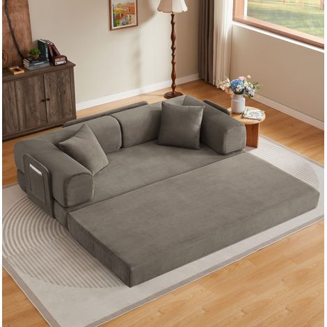 Divano letto 2 posti 204x97x65 cm in velluto a coste taupe, trasformabile per piccoli spazi - CHICFURN (1/5)