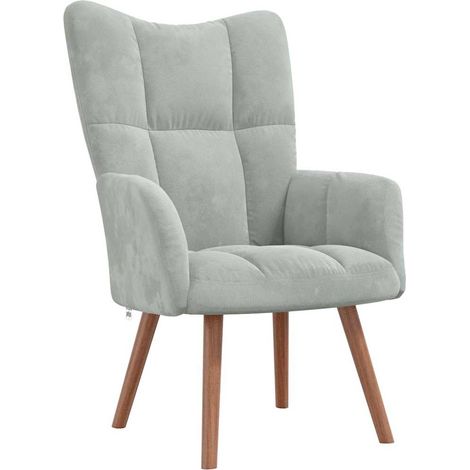 Poltrona lounge dal design moderno divano sedia in velluto grigio chiaro e legno DEC026677