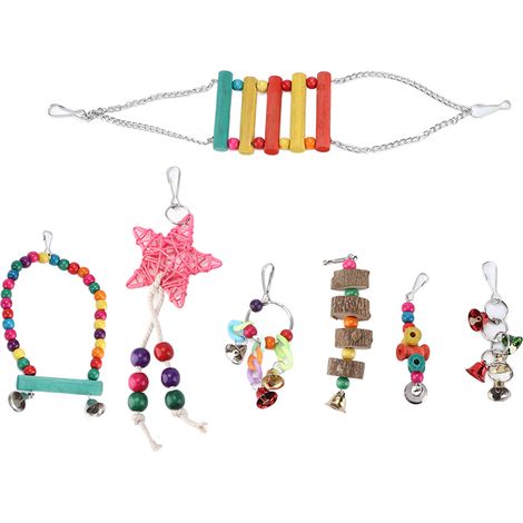Jouets Pour Oiseaux - Ensemble 7 Pièces En Bois Avec Cloche Et Balançoire - Pour Perroquets Et Volières - Kit Complet (1/5)