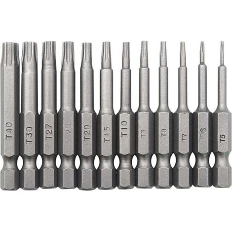 Jeu de 12 embouts de perçage Torx à tige hexagonale 1/4'', longueur 50 mm, T5-T40, embouts de tournevis magnétiques Torx (1/5)