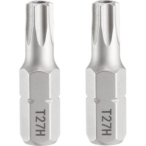2pcs T27H Embout de Tournevis Torx 1/4" Tige Hexagonale 25mm/1" Longueur Magnétique Tête Étoile à 6 Pans Acier S2 Embout de Tournevis avec Trou (1/5)