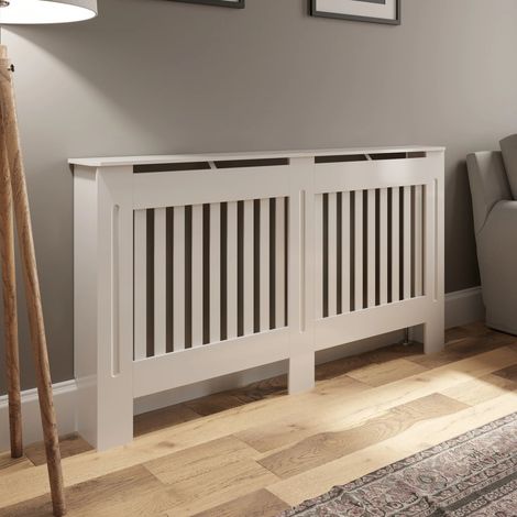 Radiator Cover Cabinet Vertical Style Large White MDF Easy Installation Modern (1/5)