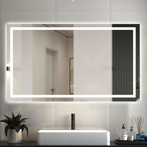 AICA ESPEJO DE BAÑO CON LUZ LED ,120 x 70 cm, espejo con función bluetooth,LED luz con 3 colores brillo ajustable, antivaho,función de memoria agapada
